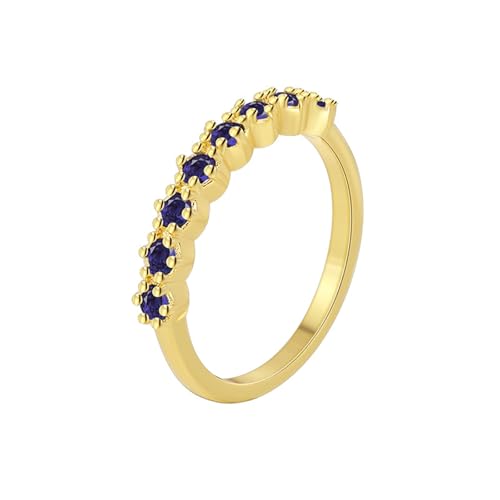 Wycian Ring Damen Blau Ringe Gold Mann 14K Gold Au585 Im Labor Hergestellter Saphir Zierlich Größe 61 (19.4) Klassisch für Schwester Muttertag Personalisierbar von Wycian