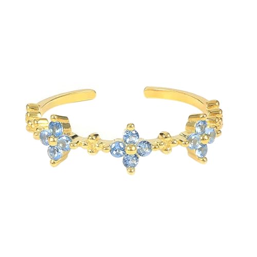 Wycian Ring Damen Boho Gold Ring 9K Gelbgold Au375 Runde Form Topas Größe 57 (18.1) Vorsteckring für Lesben Klassisch Schmuck Geschenk von Wycian