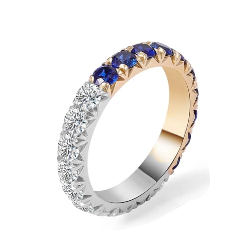 Wycian Ring Damen Kristall Ring Blau Gelb Karat Weiß-/Gelbgold Moissanit; Im Labor Hergestellter Saphir Ewigkeit Größe 62 (19.7) Elegant für Frau Hochzeit Personalisiert von Wycian