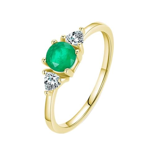 Wycian Ring Damen Modeschmuck Ring mit Stein Herren Gold 14 Karat Gelbgold Au585 5X5mm Runde Form Im Labor Hergestellter Smaragd Größe 53 (16.9) von Wycian