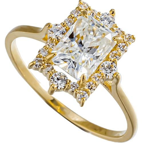 Wycian Ring Damen Modeschmuck Verlobungsring 18 Karat Gelb 18K Gold Moissanit mit Rechteckigem Moissanit Größe 47 (15.0) Klassisch für Tante Geburtstag Personalisierbar von Wycian