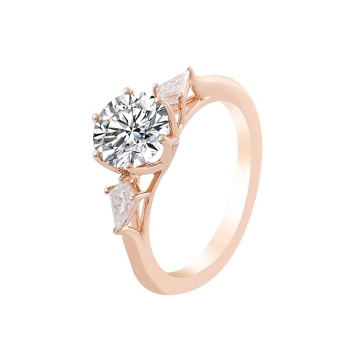 Wycian Ring Damen Ringe Rosegold Verlobung 18 Karat Roségold Moissanit Engel mit 6 Krallen. Rund. Moissanit. 1 Ct Größe 50 (15.9) Elegant für Mutter Geburtstag Gravur von Wycian