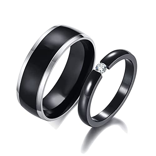 Wycian Ring Damen Titan, Ring Damen Zirkonia 2 Stück 6mm Edelstahl Schwarz Glänzend und Glatt Bequem für Paare Größe Damen 52 (16.6) Herren 60 (19.1) von Wycian