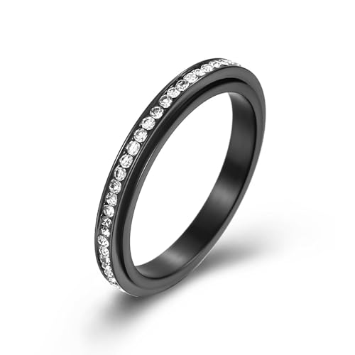 Wycian Ring Damen Verlobungsring, Edelstahl Ring Set Zirkonia Schwarz Größe 52 (16.6) 3mm Spinner mit Zirkonia Gravur für Wife Hochzeit von Wycian