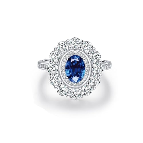 Wycian Ring Damen Verlobungsring Damen Ring Blau 14 Karat Au585 5X7mm Ovale Form Im Labor Hergestellter Saphir Größe 53 (16.9) Vorsteckring für Lesben von Wycian