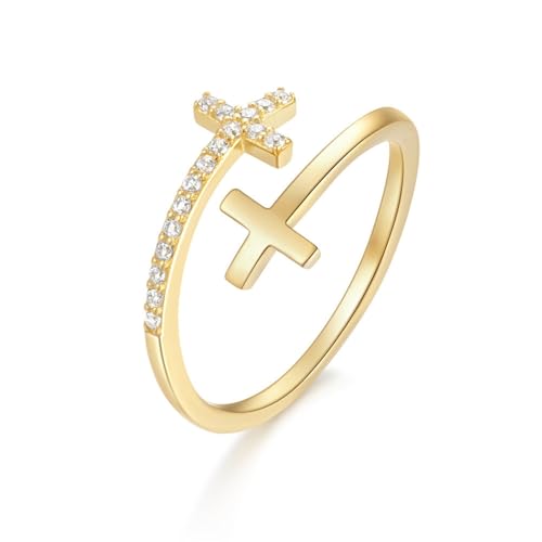 Wycian Ring Damen Verlobungsring Goldene Ringe Ehe 9K Gelbgold Au375 Runde Form Moissanit Größe 49 (15.6) Vorsteckring für Schwester Modern Schmuck von Wycian