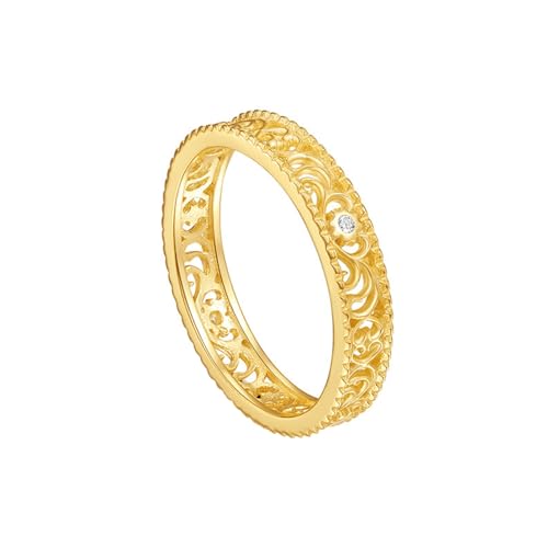 Wycian Ring Damen Verlobungsring Ringe Gold Vintage Set 9K Gelbgold Au375 Runde Form Moissanit Größe 50 (15.9) Vorsteckring für Mutter Einfach Schmuck von Wycian