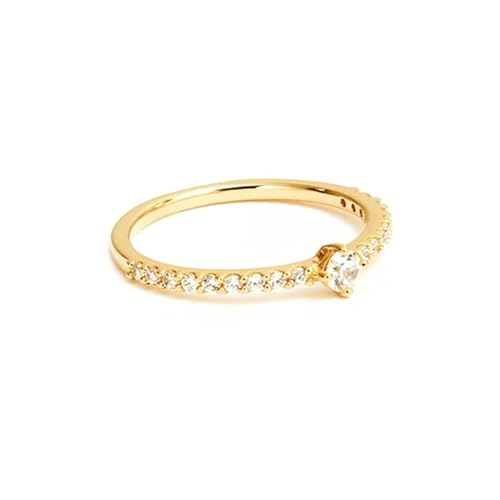 Wycian Ring Damen Vintage Trauringe In Gold 9K Gelbgold Au375 3X3mm Runde Form Moissanit Größe 52 (16.6) Vorsteckring für Mutter Einfach Schmuck Geschenk von Wycian