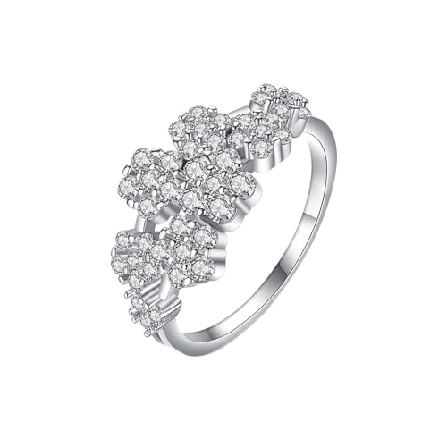 Wycian Ring Deko Eheringe 18K Silber 18 Karat Weißgold Diamant Blume mit Zirkonia Weiß Größe 47 (15.0) Klassisch für Mutter Muttertag Personalisiert von Wycian