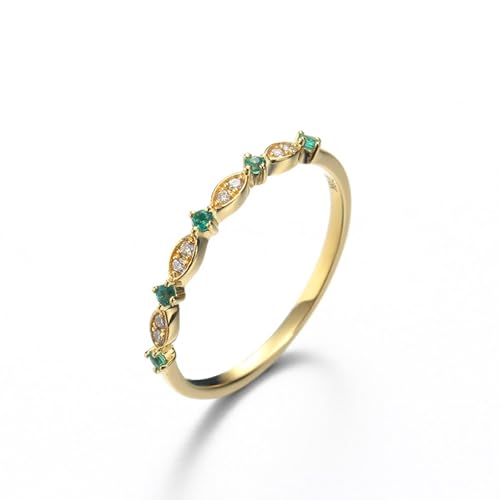 Wycian Ring Edelsteine, Fashion Rings Gold 14K Gold Smaragd Grün Runde Form Größe 65 (20.7) für Damen Muttertag von Wycian