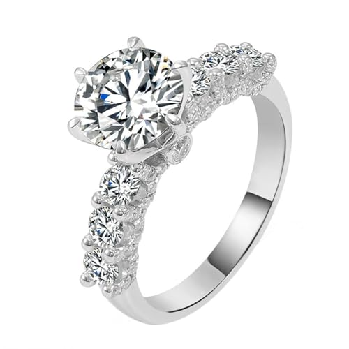 Wycian Ring Frauen mit Gravur Eheringe Weissgold Damen 18 Karat Moissanit Luxus 6 Krallen Rund Moissanit 2Ct Größe 52 (16.6) Elegant für Mutter Abschluss Gravur von Wycian