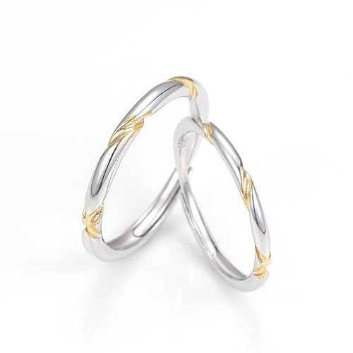 Wycian Ring Gold Damen Damenring Silber 925 Sterlingsilber Bandlinien Verstellbar Mode für Paar Unisex Schwester Abschluss Schmuck von Wycian