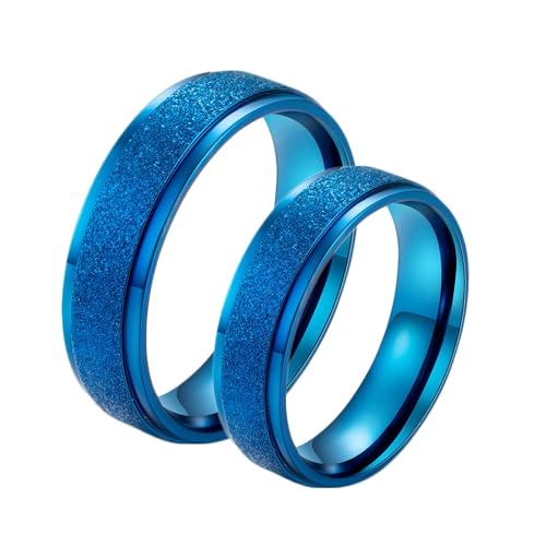 Wycian Ring Gothic Verstellbar, Eheringe Matt 2 Stück Edelstahl Titan 6mm Blau Matt Ring Bandring Damen 60 (19.1) Herren 65 (20.7) für Paare Geburtstag von Wycian