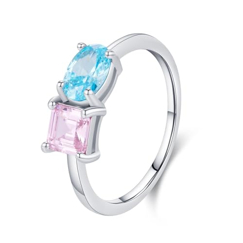 Wycian Ring Gravur Ring Verstellbar Blau Weißgold 9K Au375 5X7mm Ovale Form Topas Größe 53 (16.9) Vorsteckring für Damen Klassisch Schmuck Geschenk von Wycian