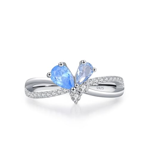 Wycian Ring Größe 54 Freundschaftsringe mit Stein 925er Sterlingsilber Doppellagig mit Zirkonia-Schmetterling für Mutter Hochzeit von Wycian