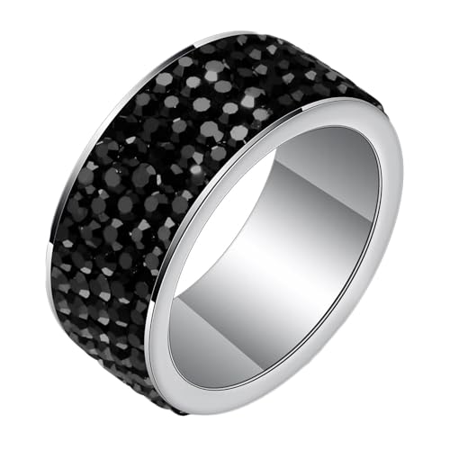 Wycian Ring Herz Frau, Ring Edelstahl Partner Zirkonia Schwarz Größe 53 (16.9) 8mm Rund mit Zirkonia Schwarz Gravur für Damen Abschlussball von Wycian