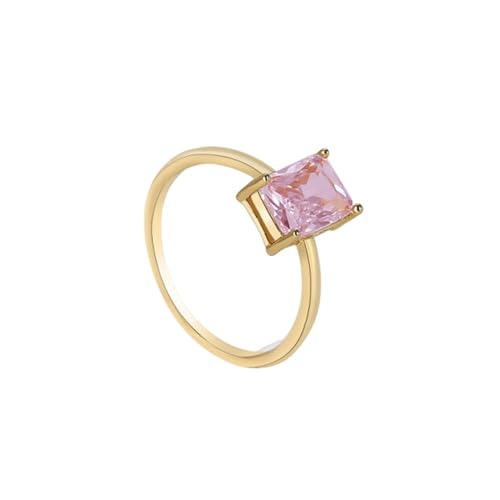 Wycian Ring Herz Frau Hochzeitsring Gold Frau 9K Gold Au375 Im Labor Hergestellter Morganit Rosa Rechteckiger. Im Labor Hergestellter Morganit Größe 47 (15.0) Klassisch für Tante Weihnachten von Wycian