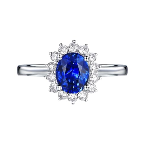 Ring Männer 57, Eheringe Weissgold Herren 18 Karat Blume Lab Saphir 0.67CT Blau Ovalschliff VVS mit Diamant Natur Weiß Gravur für Jahrestag von Wycian