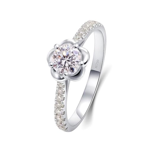 Wycian Ring Moissanite, Silber Ringe Verlobung 18K Weißgold Hergestellter Diamant 0.3CT Weiß Runde Form Größe 66 (21.0) für Damen Neujahr von Wycian