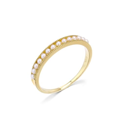Wycian Ring Perlenkette, Fidget Ring Gold 18K Gelbgold Perle Weiß Runde Form Größe 57 (18.1) für Damen Vatertag von Wycian
