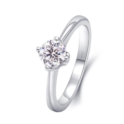 Wycian Ring Platinum, Silberne Ringe Damen 14K Weißgold Moissanit 0.3CT Weiß Runde Form Größe 50 (15.9) für Valentinstag von Wycian