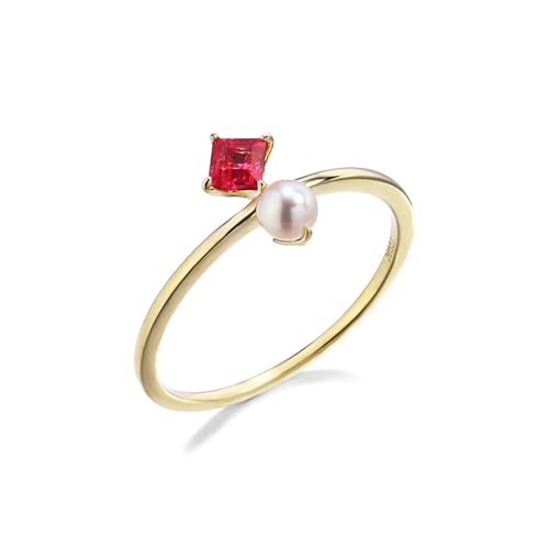 Wycian Ring Rot Herren, Damen Ring In Gold 18K Gelbgold Rubin Rot Quadratische Form mit Perle Weiß Größe 47 (15.0) für Muttertag von Wycian