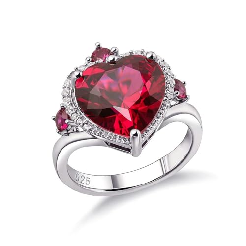 Wycian Ring Rot Herren, Promise Ring Silber 925 Silber erstellt Ruby 7.3CT 12X12mm Rot Herzform mit Kubischer Zirkonia Weiß Größe 66 (21.0) Damen Verlobung von Wycian