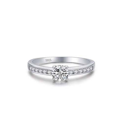 Wycian Ring Set 57 Damen Damenring mit Steinen 925er Sterlingsilber 1.7mm Einfacher Solitär mit Vier Zinken für Geburtstag von Wycian