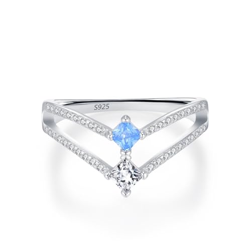 Wycian Ring Set 57 Damen Ring mit Steinen 925er Sterlingsilber 1.5mm Doppelschicht V-Förmig mit Zirkon für Mutter Hochzeit von Wycian