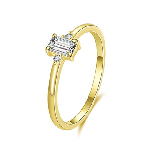 Wycian Ring mit Gravur Beste Freunde Fingerring Gold 14 Karat Gelbgold Au585 3X5mm Rechteckform Moissanit Größe 47 (15.0) Vorsteckring für Schwester Modern von Wycian