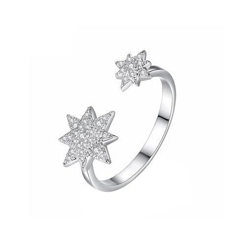 Wycian Ring mit Gravur Diamond Ring Women Silber 18 Karat Weißgold Sternform mit Zirkonia Größe 60 (19.1) Klassisch für Schwester Abschluss Personalisiert von Wycian