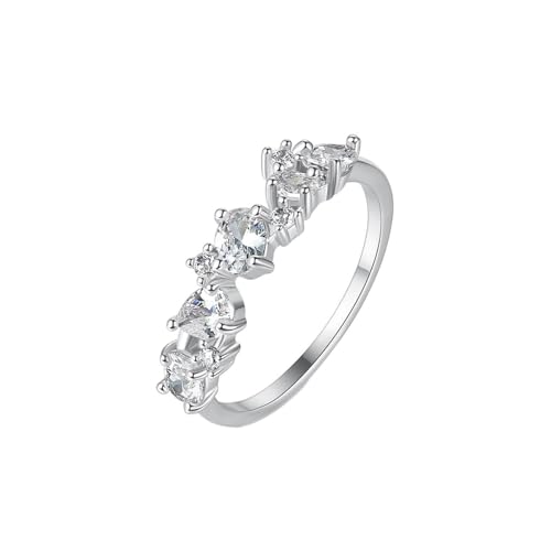 Wycian Ring mit Gravur für Frauen Damen Ring In Silber 18 Karat Weißgold Labordiamant Oval und Birne mit Zirkonia Weiß Größe 47 (15.0) Modern für Schwester Valentinstag Personalisiert von Wycian