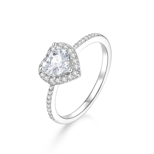 Wycian Ring mit Gravur für Frauen Ringe Set Silber Damen 9K Au375 6X6mm Herzform Moissanit Größe 54 (17.2) Vorsteckring für Mutter Einfach Schmuck Geschenk von Wycian