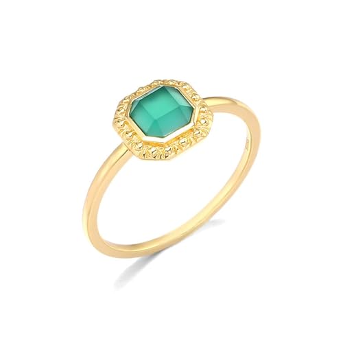 Wycian Ring mit Stein Vintage, Goldene Ringe Damen 18K Gelbgold Chrysopras Grün Rechteckform Größe 66 (21.0) für Muttertag von Wycian