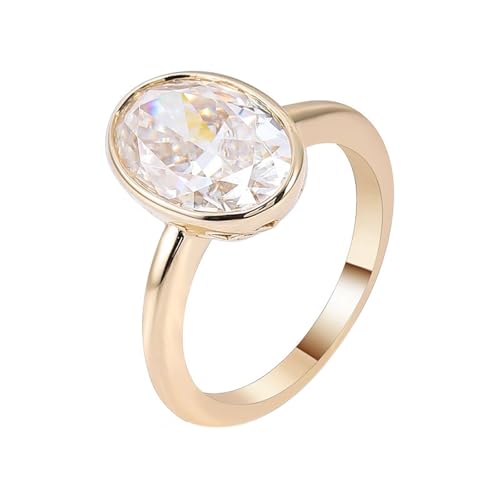 Wycian Ringe Damen Boho Ring Gold Männer Gelb 14K Gold Moissanit Solitär mit Ovalem Moissanit 2Ct Größe 61 (19.4) Elegant für Lesben Muttertag Personalisiert von Wycian