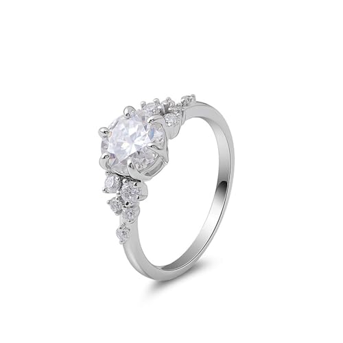 Wycian Ringe Damen Damen Ringe Weissgold 14 Karat Moissanit Runden Größe 53 (16.9) Elegant für Frau Weihnachten Personalisiert von Wycian