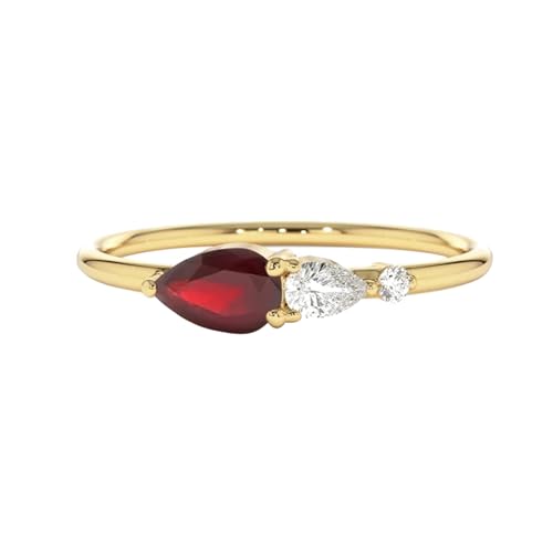 Wycian Ringe Damen Elegant Gold Ring Dame 14 Karat Gelbgold Au585 4X6mm Birnenförmig Rubin Größe 47 (15.0) Vorsteckring Beliebt Schmuck Geschenk von Wycian