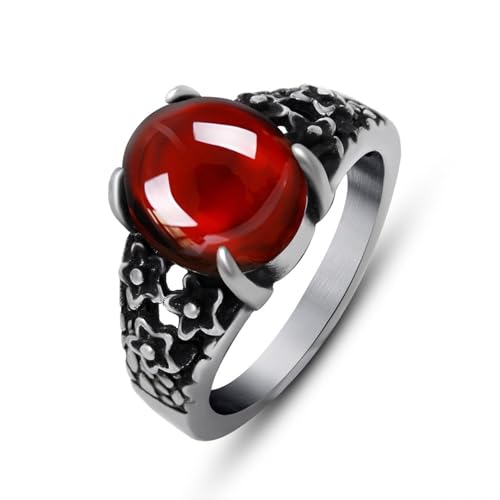 Wycian Ringe Damen Modeschmuck, Partnerringe Rot Edelstahl Größe 54 (17.2) 9.4mm Blume mit Rotem Stein Personalisiert für Mutter Jahrestag von Wycian