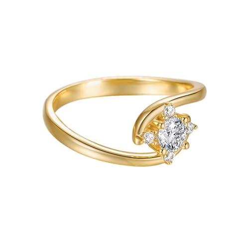 Wycian Ringe Damen Modeschmuck Ring Gold Hochzeit 14 Karat Gelbgold Au585 Runde Form Moissanit Größe 47 (15.0) Vorsteckring für Schwester Modern Schmuck von Wycian