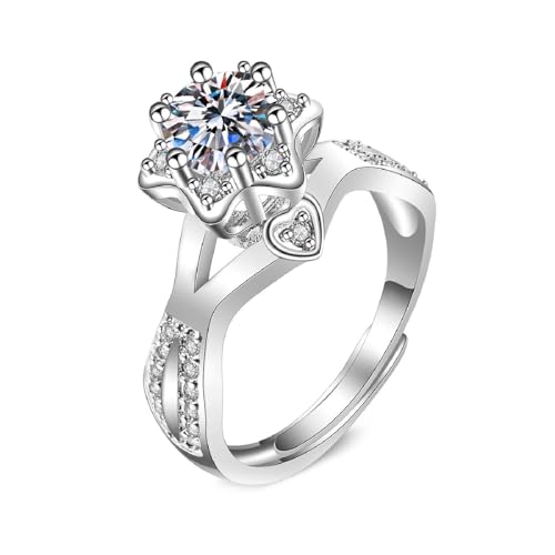 Wycian Ringe Damen Modeschmuck Silberringe Damen 18 Karat Weißgold Labordiamant Herzblume 6 Zinken Zirkonia 1Ct Größe 63 (20.1) Klassisch für Mutter Neujahr Personalisierbar von Wycian