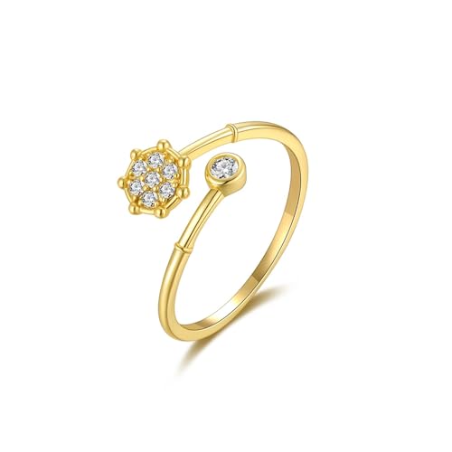 Wycian Ringe Damen Nickelfrei Gold Ring Zart 14 Karat Gelbgold Au585 Runde Form Moissanit Größe 47 (15.0) Vorsteckring für Mutter Einfach Schmuck Geschenk von Wycian