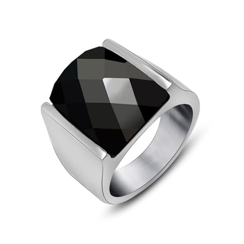 Wycian Ringe Frauen, Ringe Set Silber Damen Edelstahl Zirkonia Größe 65 (20.7) Polierter 15,6 mm Rechteckiger Schwarzer Zirkonia Personalisiert für Mutter Verlobung von Wycian