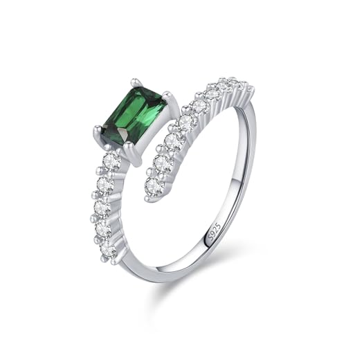 Wycian Ringe Frauen 60 Trauringe mit Stein 925er Sterlingsilber 1.7mm Doppelreihiger Offener Zirkonring mit Rechteckigem Solitär für Damen Muttertag von Wycian