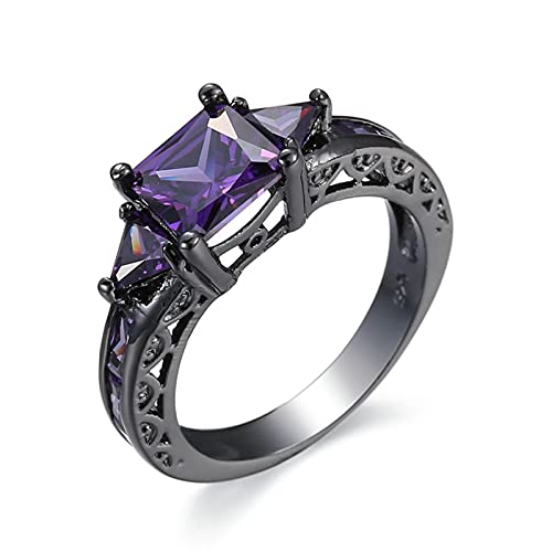 Wycian Ringe Frauen Amethyst, Ring Frau 54 Hohler Lila Zirkon Schwarz Lila Memoire Ringe für Jahrestag von Wycian