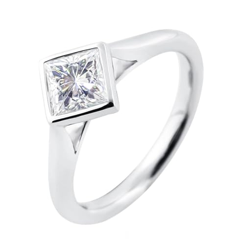 Wycian Ringe Frauen Boho Ringe Frauen Weissgold 18 Karat Moissanit Solitär mit Quadratischem Moissanit 3 Ct Größe 52 (16.6) Elegant für Mutter Muttertag Personalisierbar von Wycian