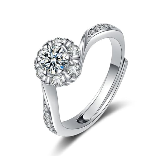 Wycian Ringe Frauen Elegant Ring Damen Weißgold Silber 18 Karat Labordiamant Blume mit Zirkonia Größe 62 (19.7) Klassisch für Frau Weihnachten Personalisiert von Wycian