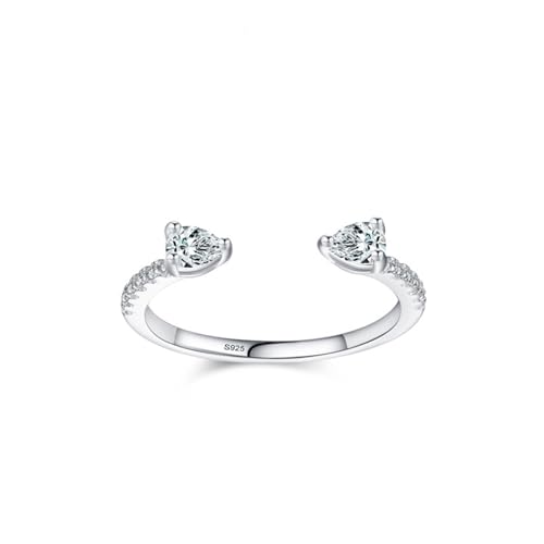Wycian Ringe Frauen Modeschmuck Verlobungsring Damen 925 1.3mm Zirkonia Offener Ring In Tropfenform mit Zwei Steinen Größe 49 (15.6) für Frau Neujahr von Wycian