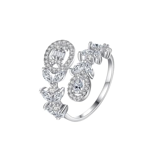 Wycian Ringe Frauen Personalisiert Damen Ring Weißgold Silber 18 Karat Moissanit Blume mit Zirkonia Weiß Größe 52 (16.6) Klassisch für Tante Thanksgiving Personalisierbar von Wycian