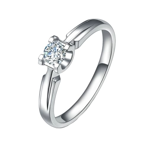 Ringe Frauen Vintage, Modeschmuck Ringe Silber Damen PT950 Platin Lab Diamant 0.2CT Weiß Brillantschliff VVS mit Größe 63 (20.1) Personalisiert von Wycian