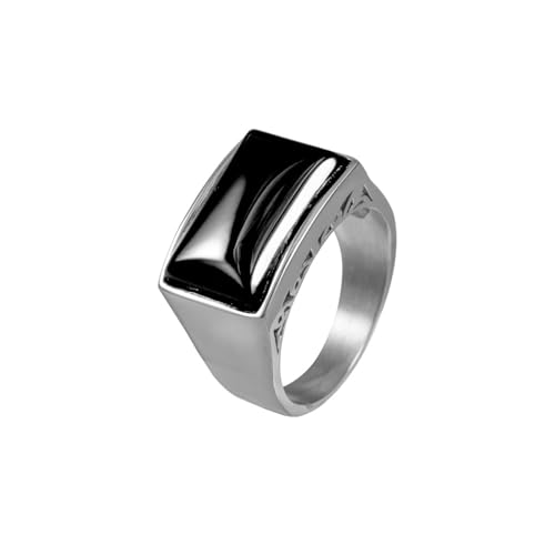 Wycian Ringe Frauen mit Gravur, Ring mit Stein Vintage Edelstahl Zirkonia Silber Größe 60 (19.1) 18.8mm Polierter Schwarzer Rechteckiger Zirkonia für Frau Neujahr von Wycian